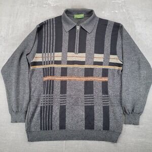 MANZONI Mens Gray Wool Mix‎ Grandpa Dad 1/4 Zip Long Sleeve Sweater Made Italy L